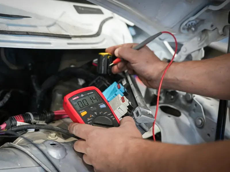 Pomiar multimetrem na złączach instalacji elektrycznej Tesli